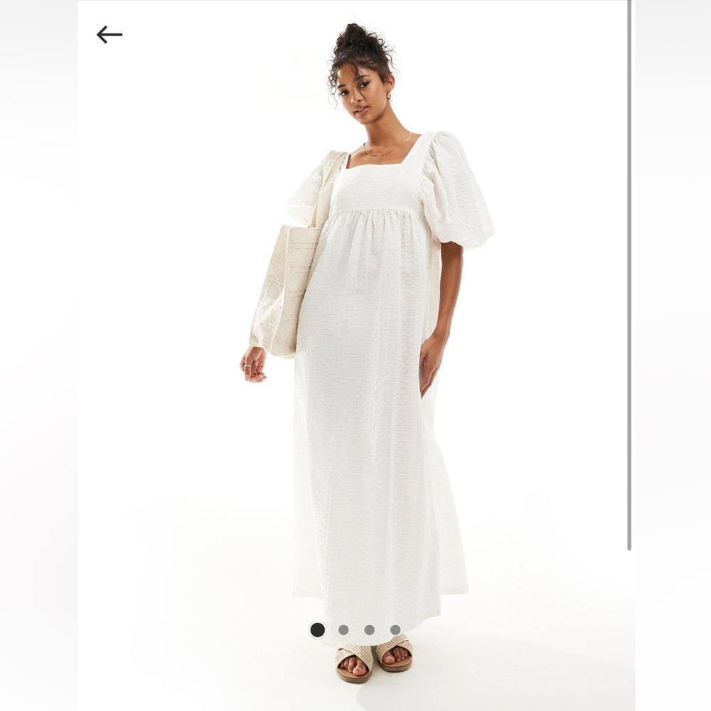 NWT ASOS White Crinkle Midi Smock Dress with Puff Half Sleeve